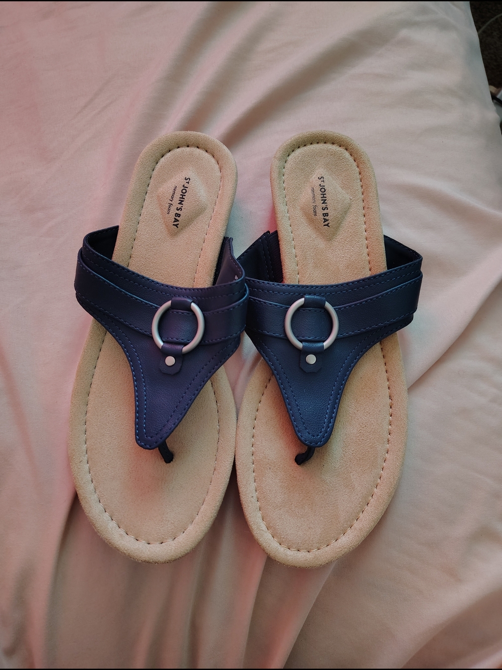 St. John's Bay Navy Thong Sandals with Silver Ring
